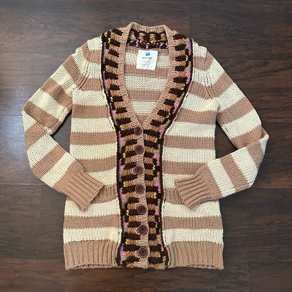 Sparrow Anthropologie tan and brown knit button down cardigan sweater size S - Picture 7 of 13